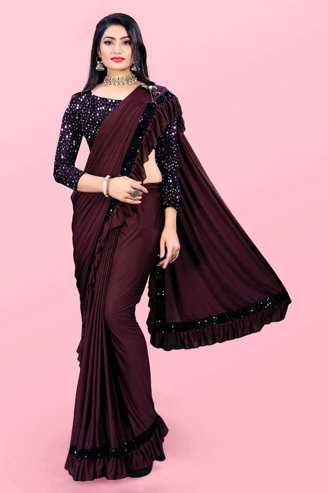 Lycra Blend Solid Saree for Women (Sea Green, 6.3 m)