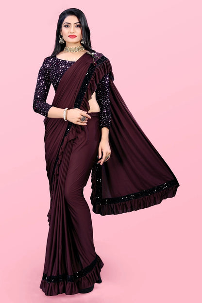 Lycra Blend Solid Saree for Women (Sea Green, 6.3 m)