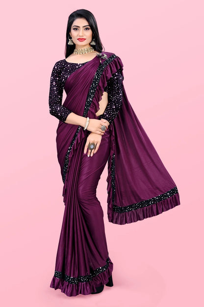 Lycra Blend Solid Saree for Women (Sea Green, 6.3 m)